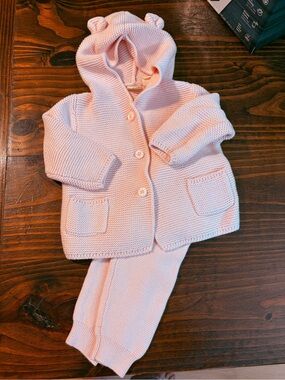 Baby GAP Pink Knit Bear Ear Hooded Set 3-6 month